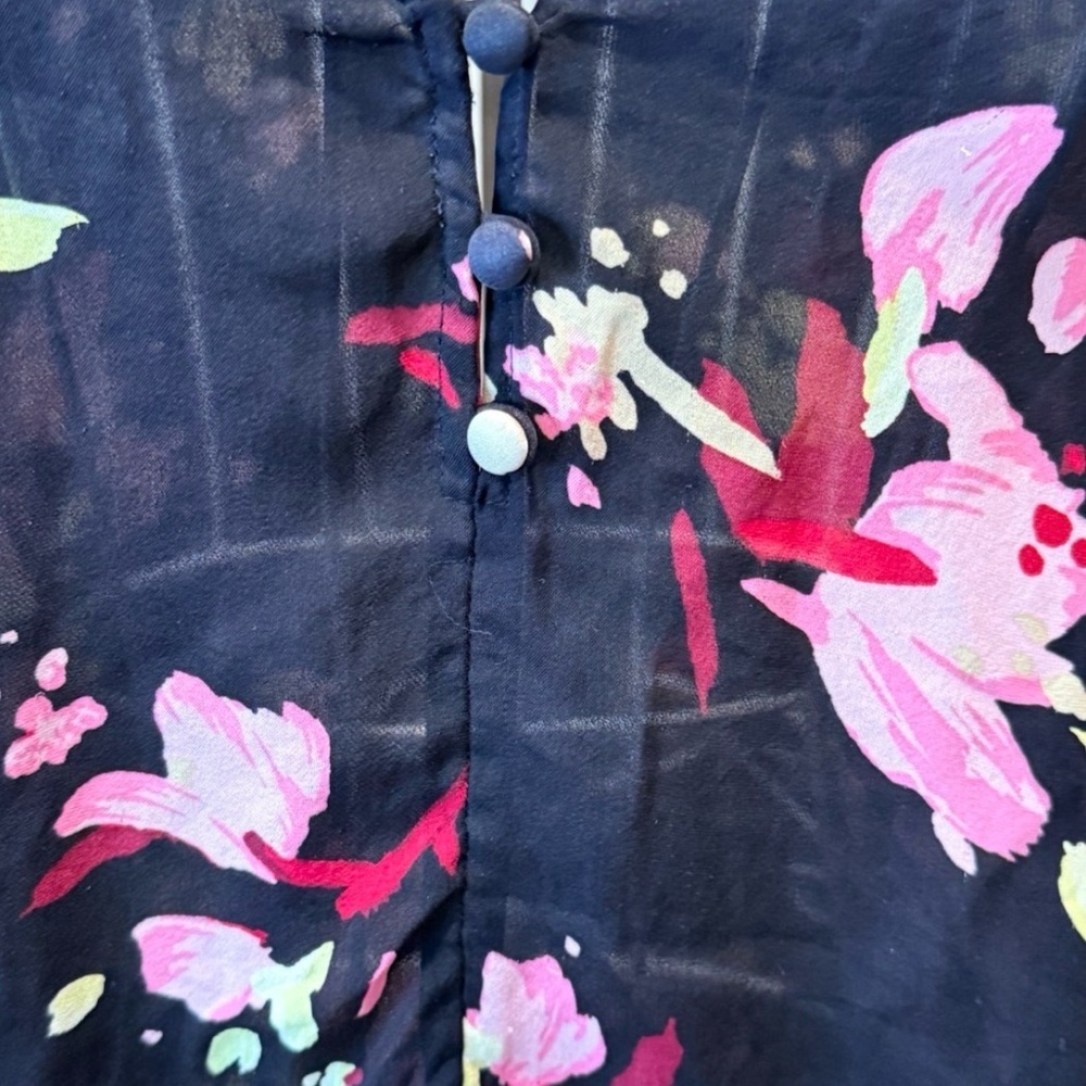 A.L.C. Rivera 100% Silk Floral Blouse Size 12 Black Pink AS-IS Flaws - Picture 11 of 12